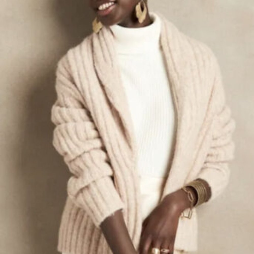 Banana Republic Alpaca-Blend Shawl-Collar Cardigan Sweater Sz L Oatmeal NWT